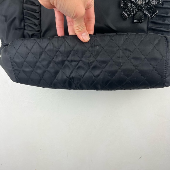 Jessica Simpson Black Tote Bag Shoulder Bag Canvas Floral Charm Medium Large - Picture 8 of 11